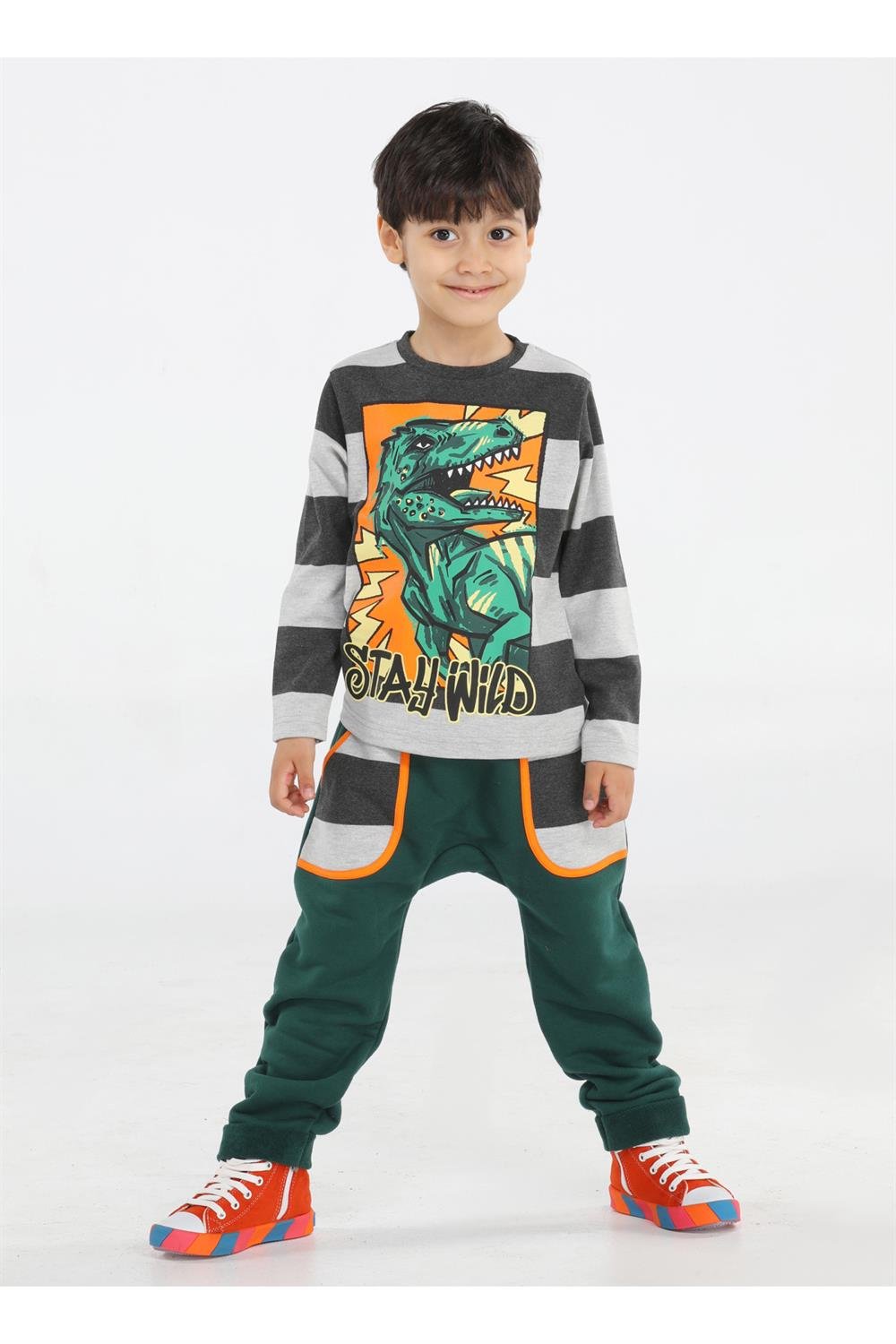 yeşil t - rex cepli baggy pantolon + t-shirt k - Justyol