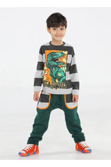 yeşil t - rex cepli baggy pantolon + t-shirt k - Justyol