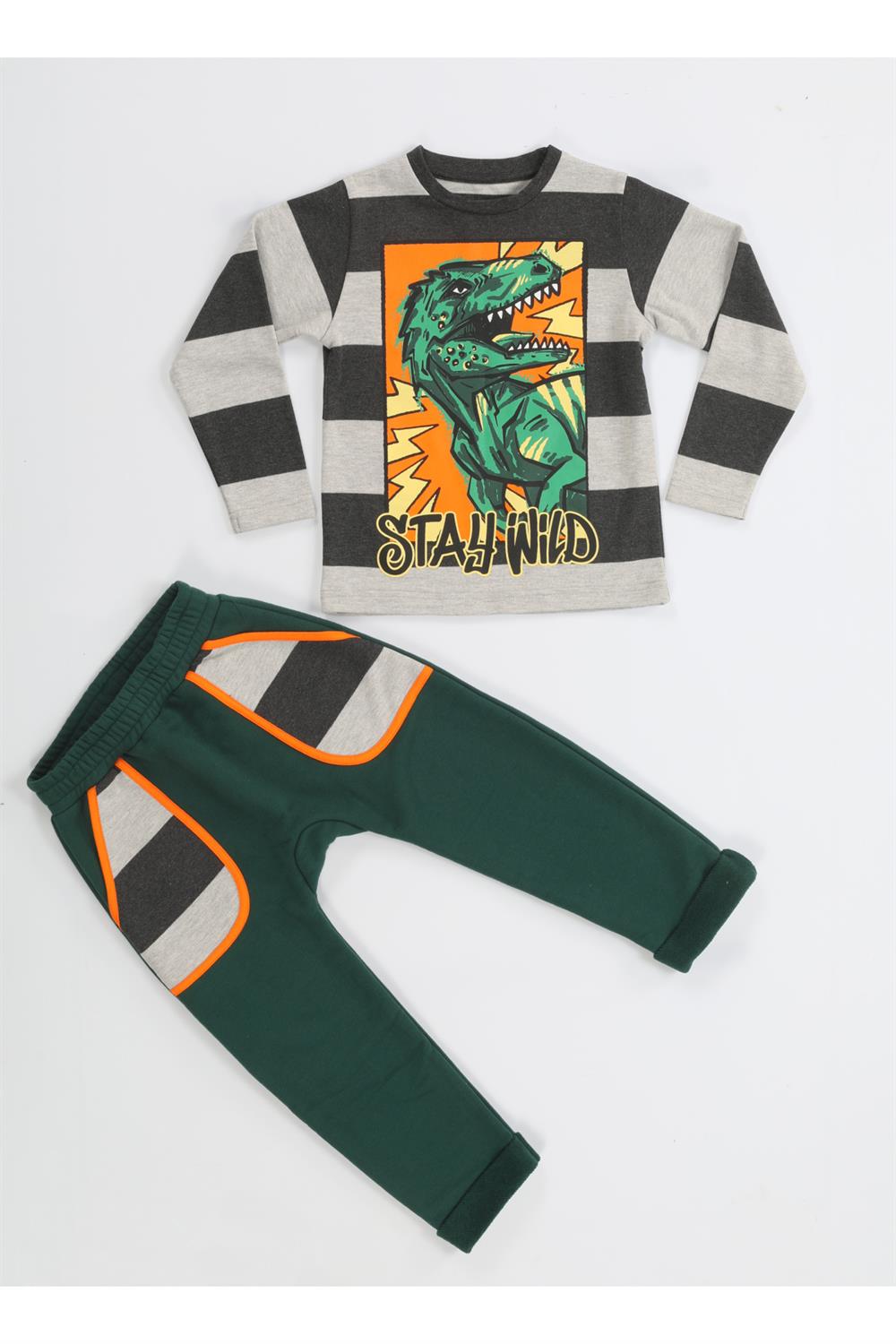 yeşil t - rex cepli baggy pantolon + t-shirt k - Justyol
