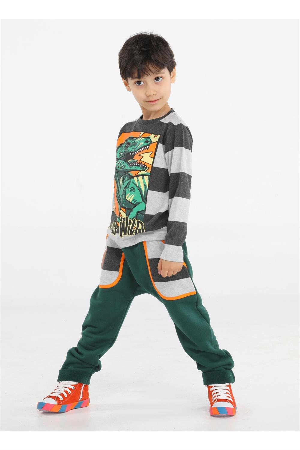 yeşil t - rex cepli baggy pantolon + t-shirt k - Justyol