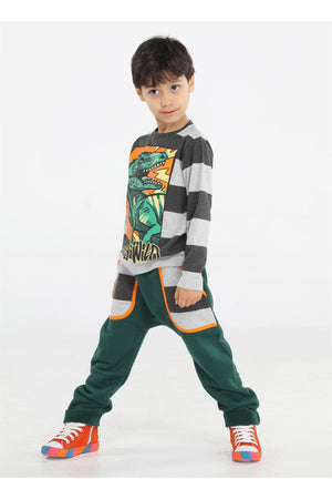 yeşil t - rex cepli baggy pantolon + t-shirt k - Justyol